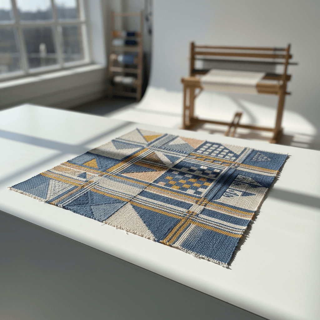 Hand-woven textile sample displaying dimensional pattern work