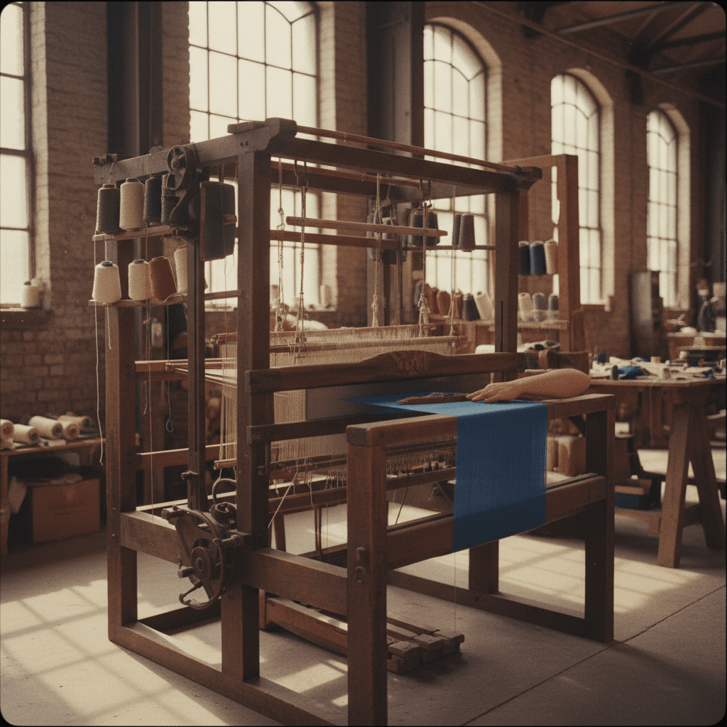 Manual weaving loom with artisan working threads