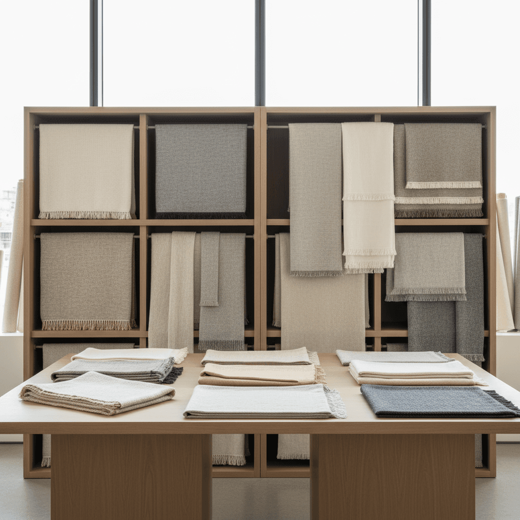 Finished textile samples collection display