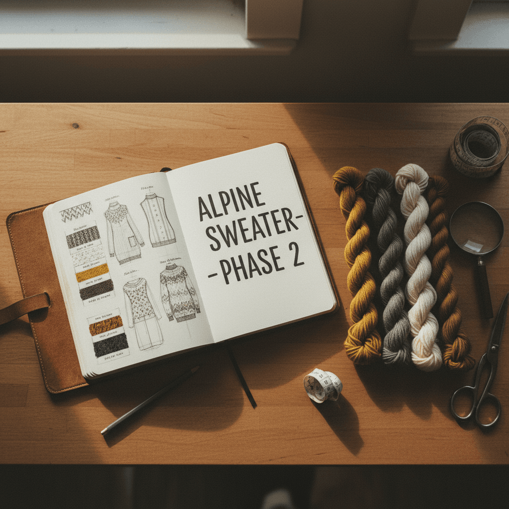 Design development sketches and material samples