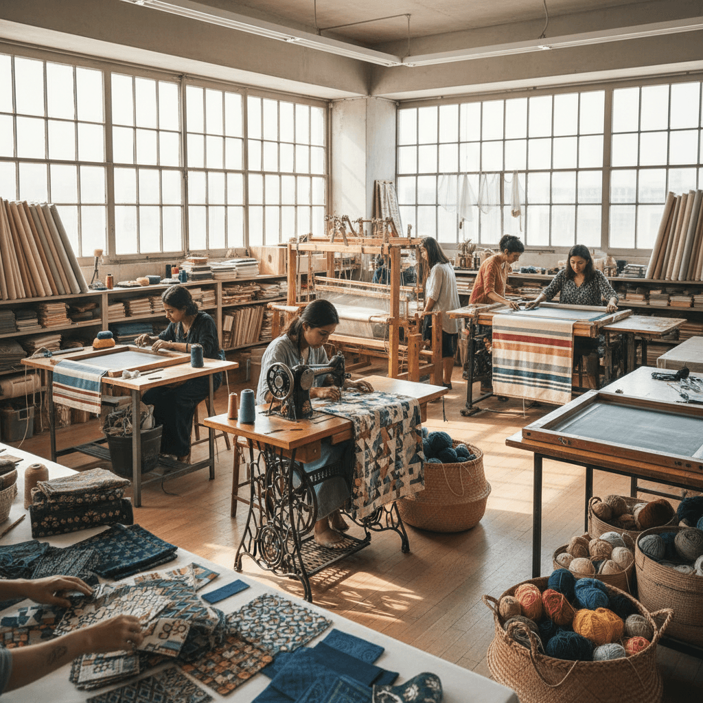 Efficient atelier workspace with multiple production stages